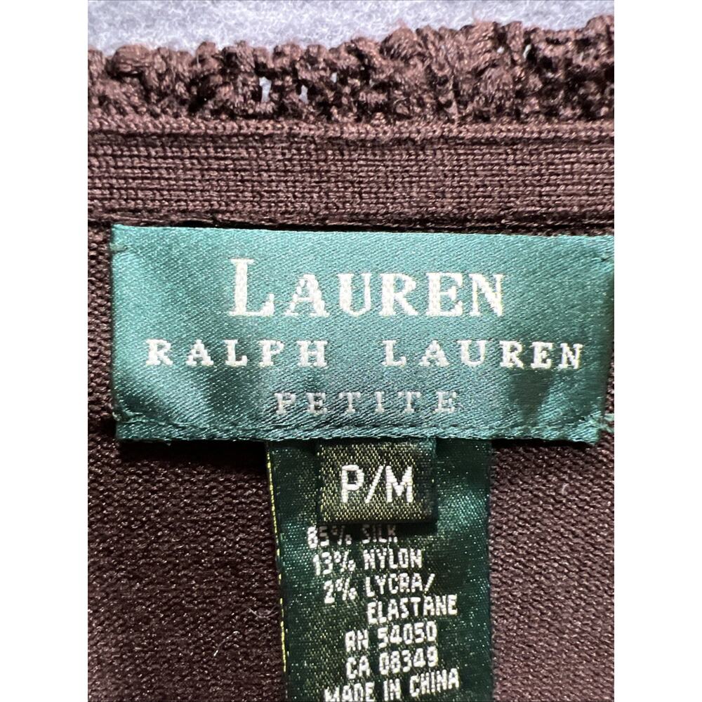 Lauren Ralph Lauren Y2K Ruffled Collar Silk Sweater Dark Brown Womens Size MP - Picture 7 of 11